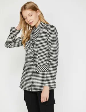 14921 Black Fabric Button Plaid Jacket