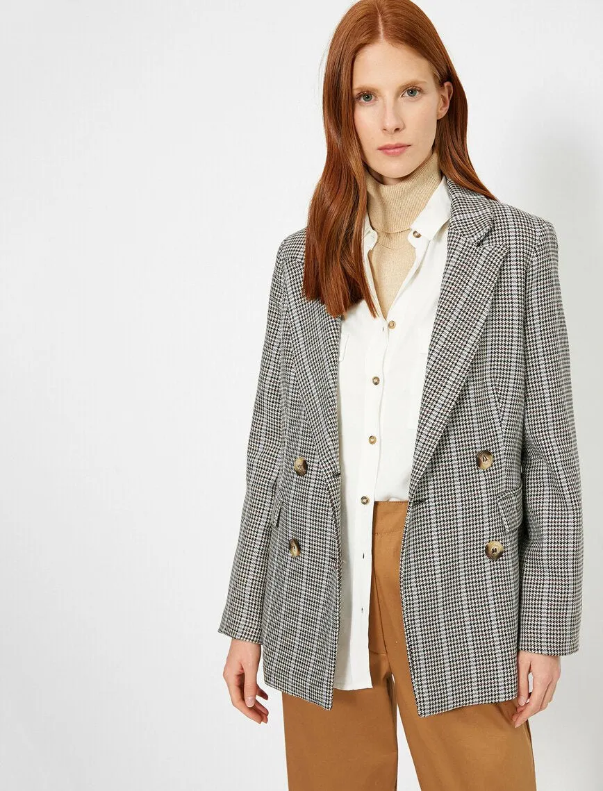 16512 Purple Double-Breasted Check Jacket