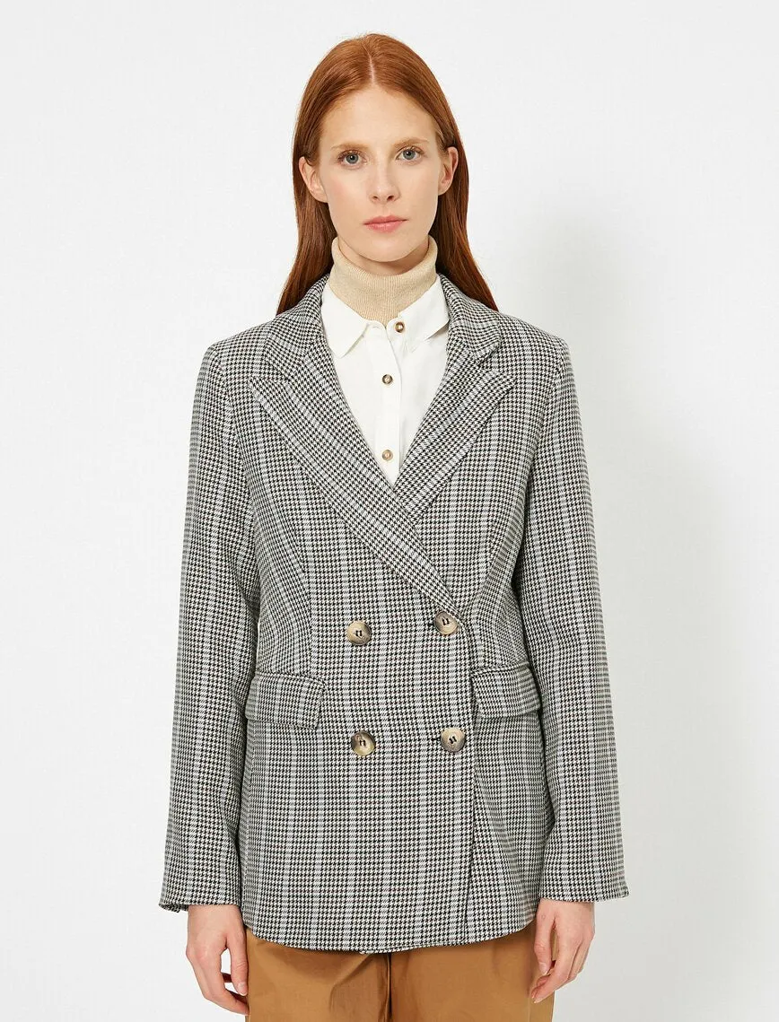 16512 Purple Double-Breasted Check Jacket