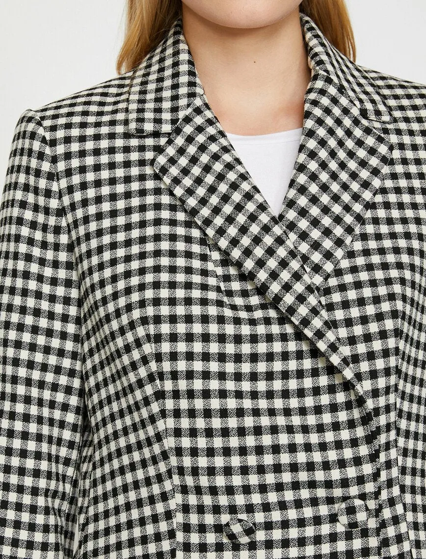 16519 Black Covered Button Check Jacket