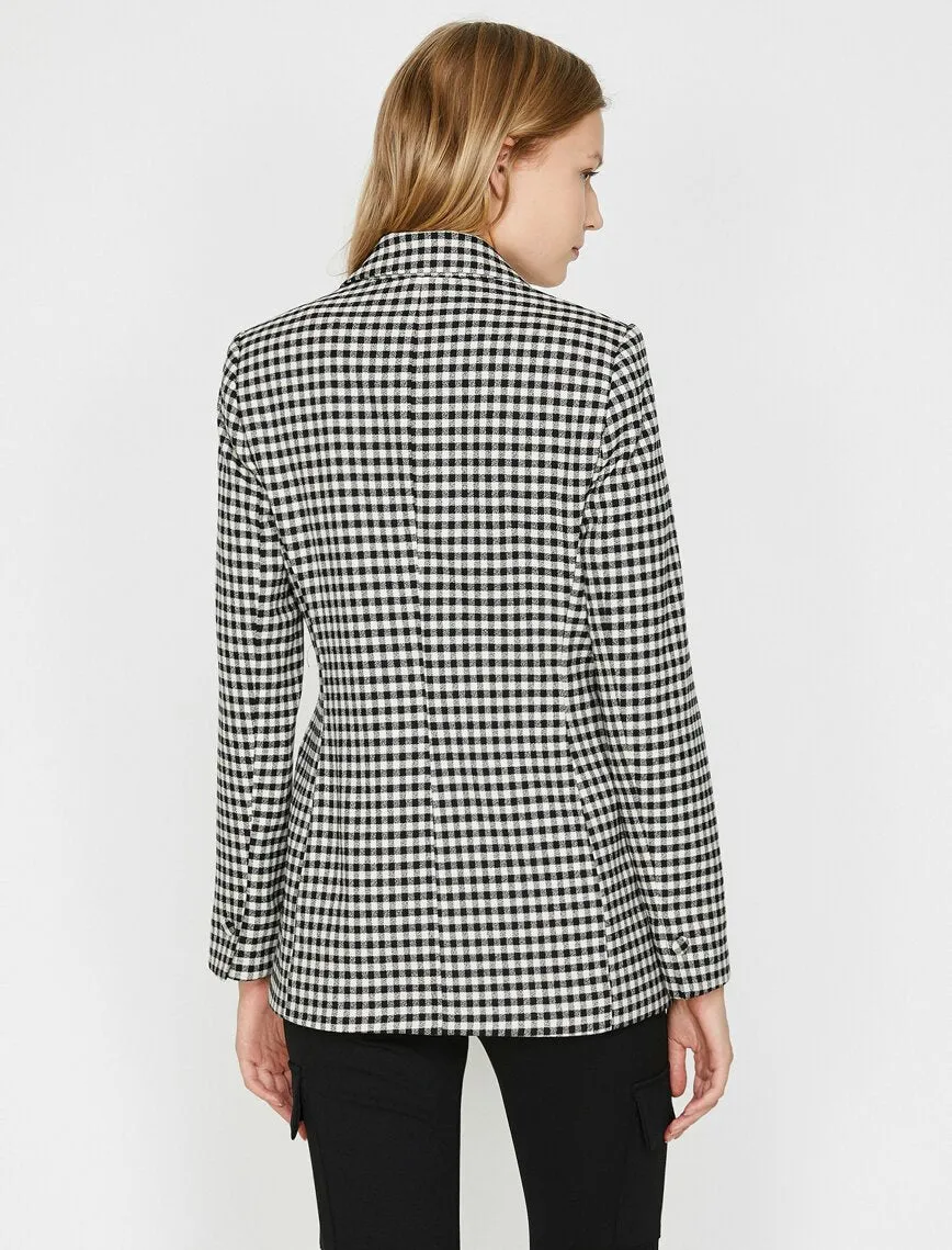 16519 Black Covered Button Check Jacket