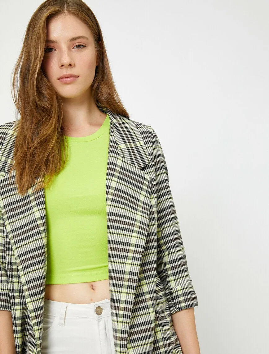 16525 Multi Colour Buttonless Check Jacket