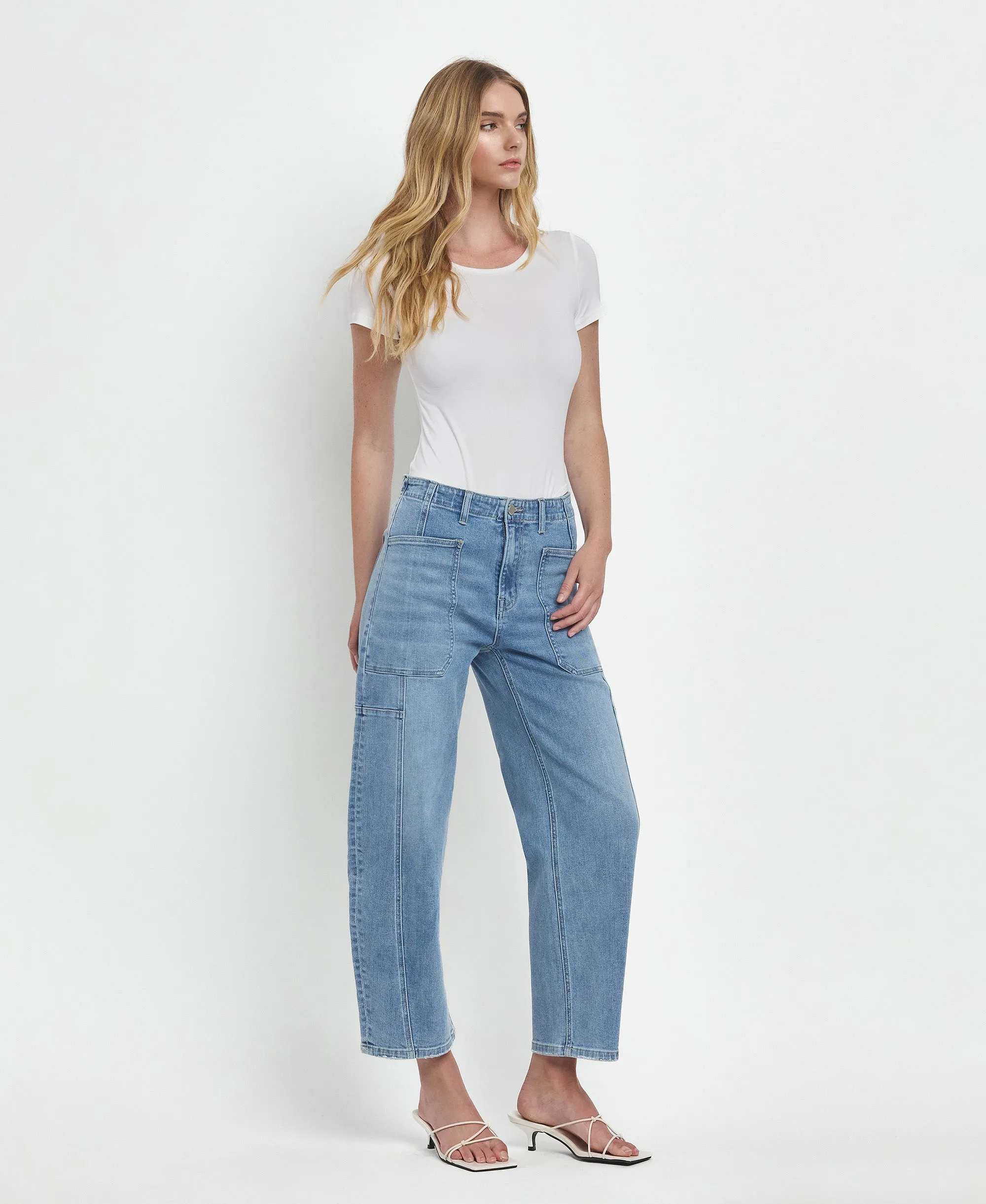 Accomplishments - Super High Rise Elastic Band Barrel Leg Jeans