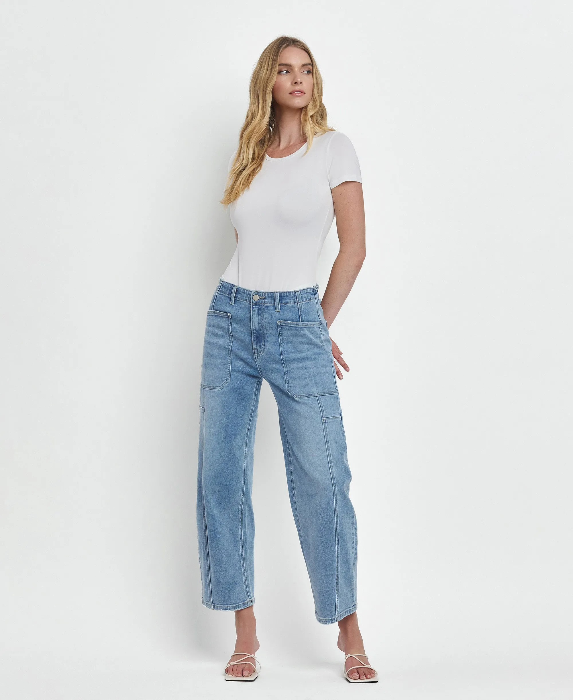 Accomplishments - Super High Rise Elastic Band Barrel Leg Jeans