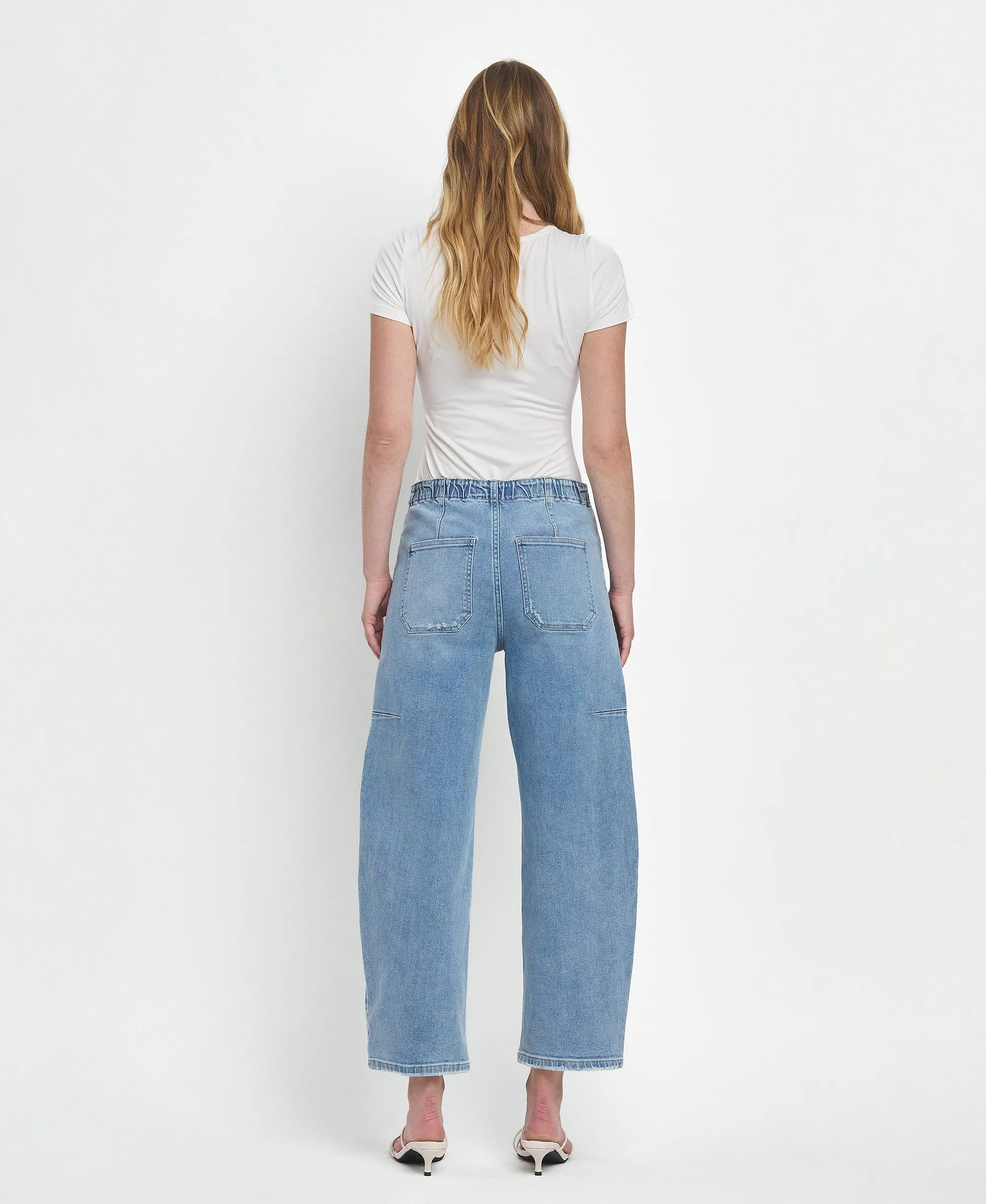 Accomplishments - Super High Rise Elastic Band Barrel Leg Jeans