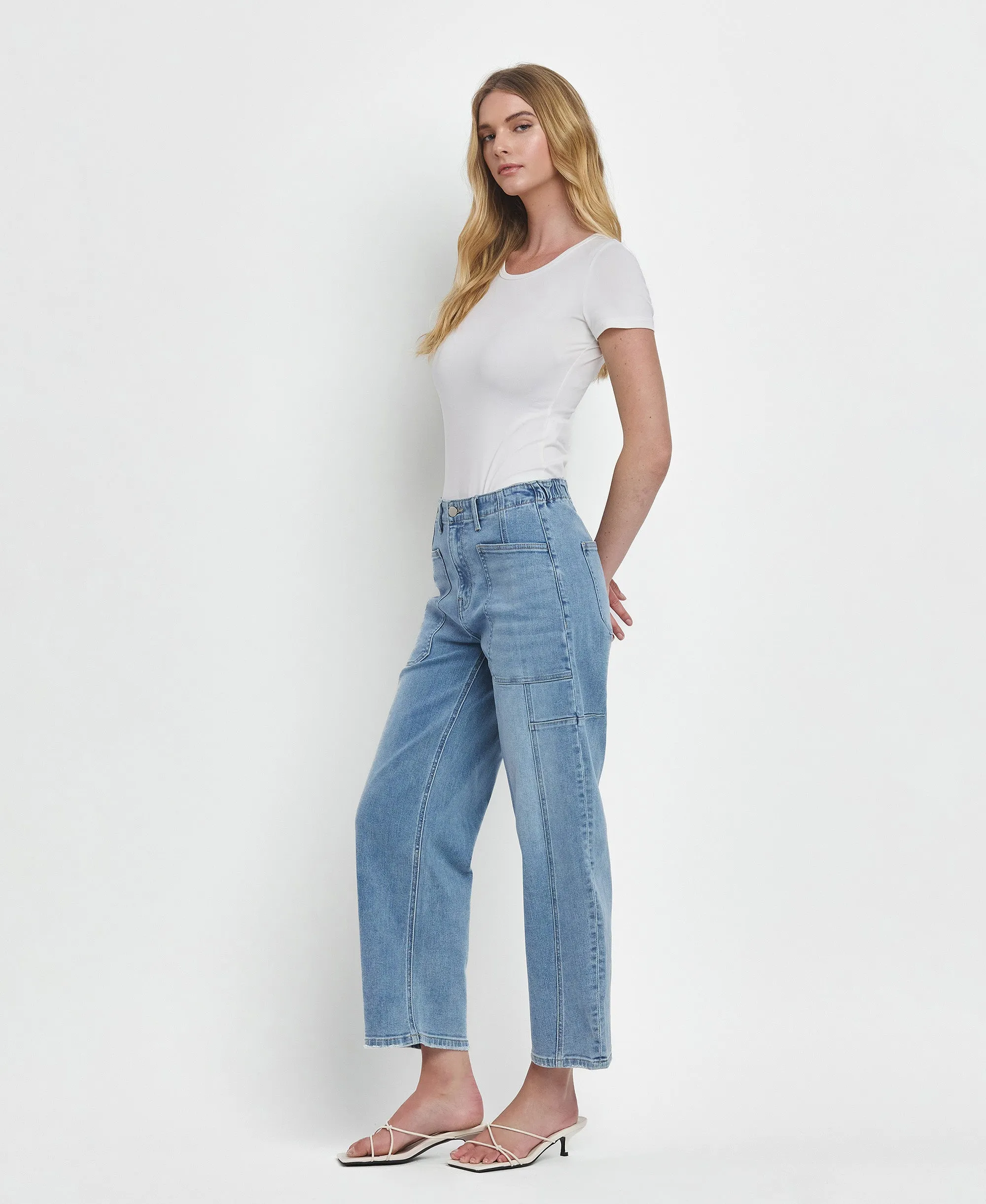 Accomplishments - Super High Rise Elastic Band Barrel Leg Jeans