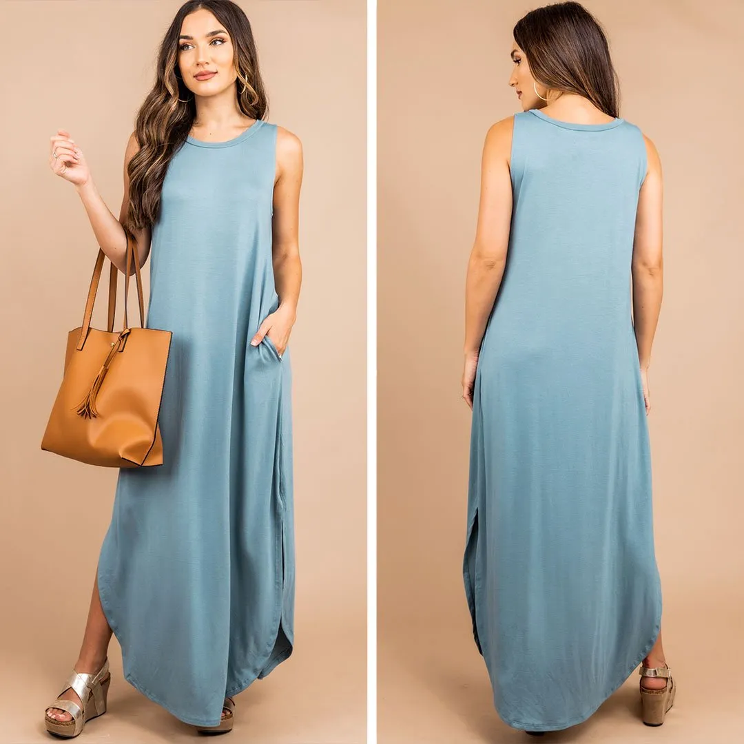 All Day Adventures Blue Gray Tank Maxi Dress