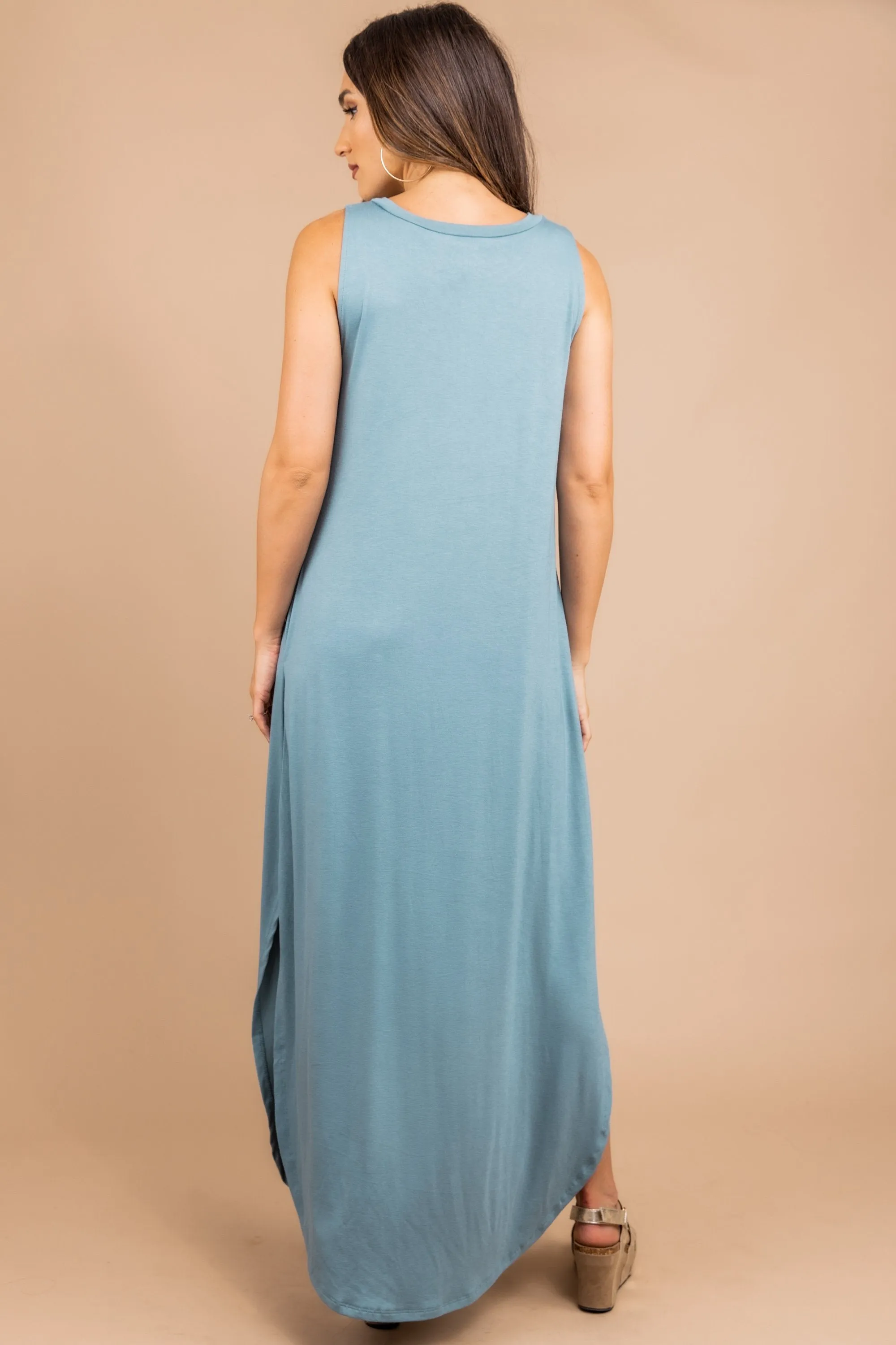 All Day Adventures Blue Gray Tank Maxi Dress