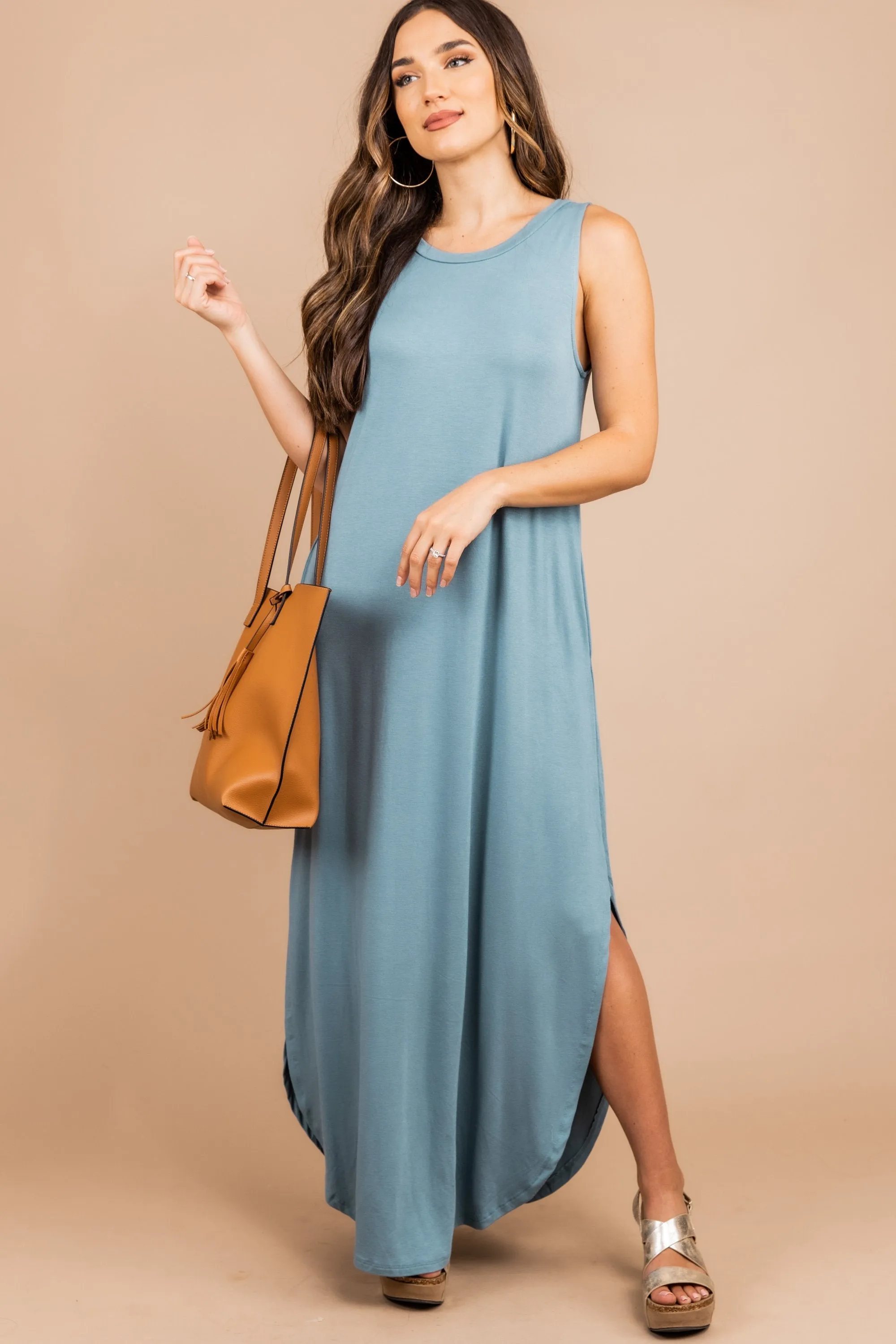 All Day Adventures Blue Gray Tank Maxi Dress