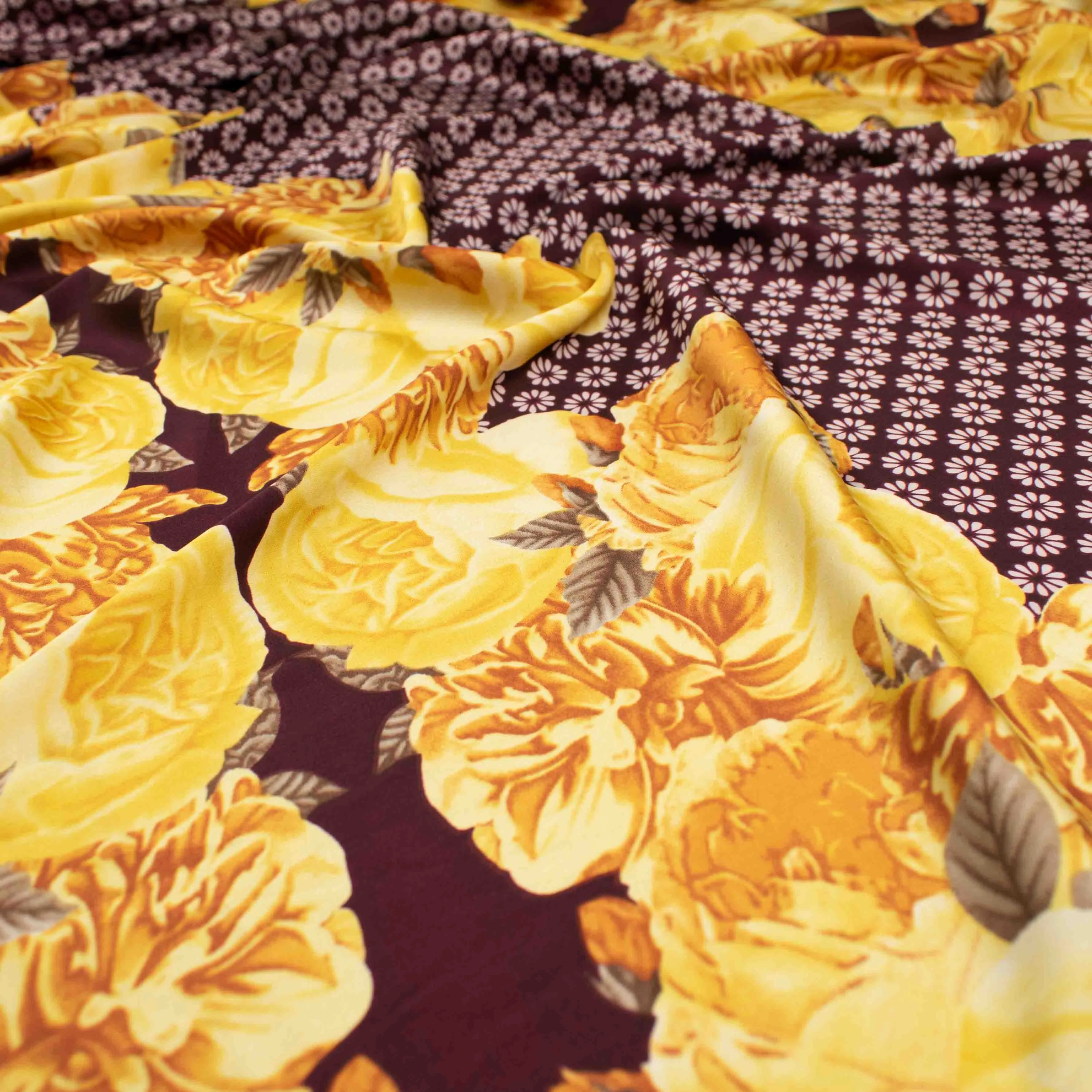 Amarylis Border Flowers Printed Satin