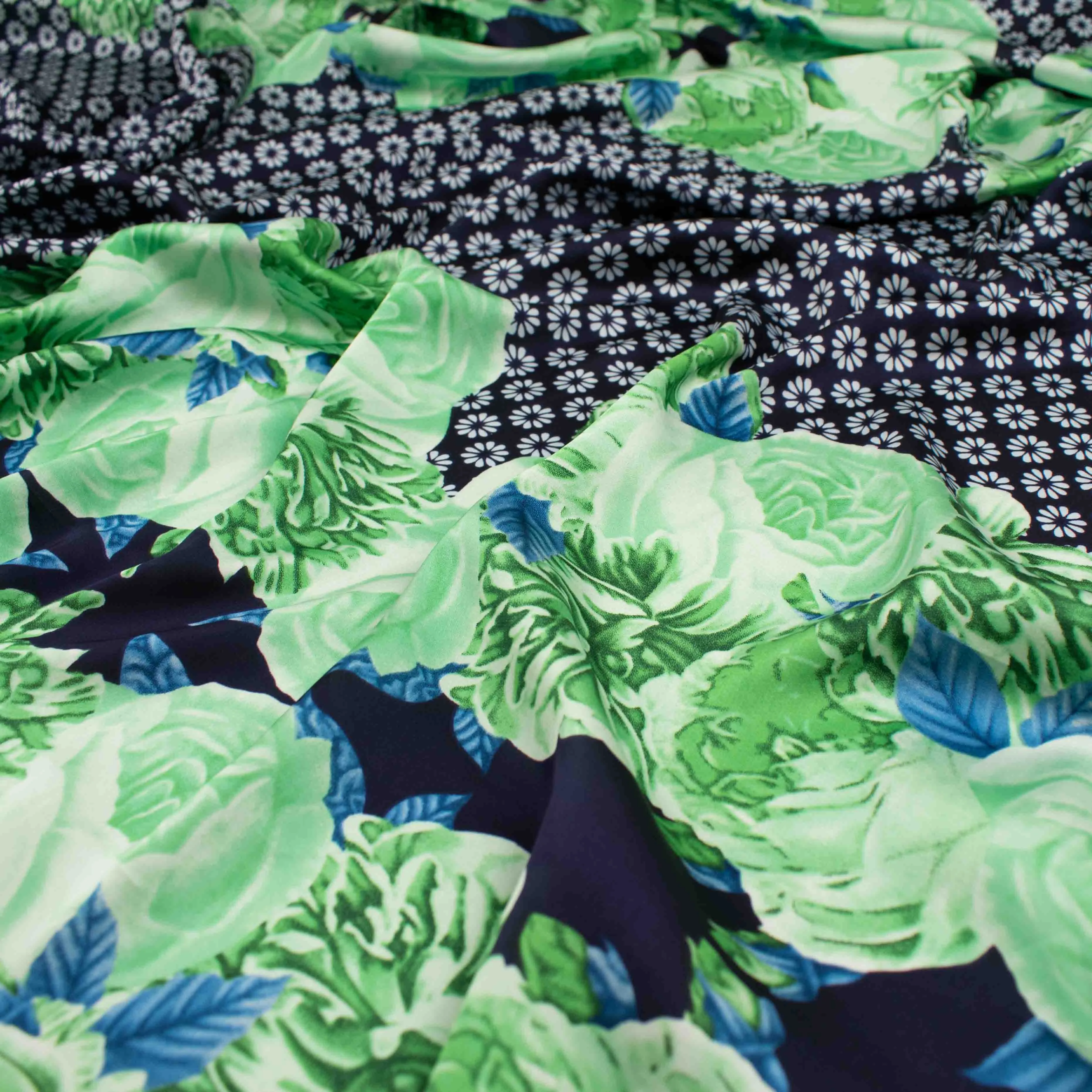 Amarylis Border Flowers Printed Satin