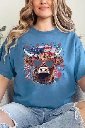 American Highland Cow Short Sleeve Relaxed Fit T-Shirt