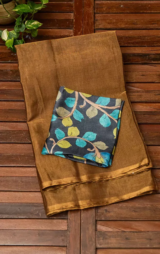 Antique gold handwoven chanderi tissue silk saree