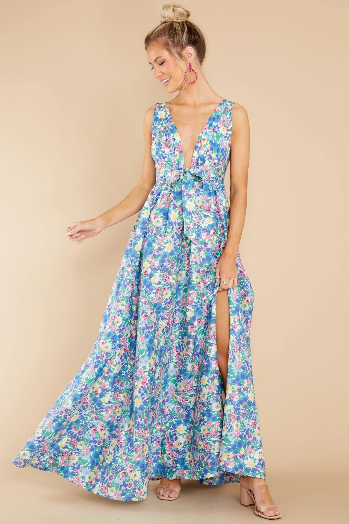 Beautiful And Breezy Blue Floral Print Maxi Dress