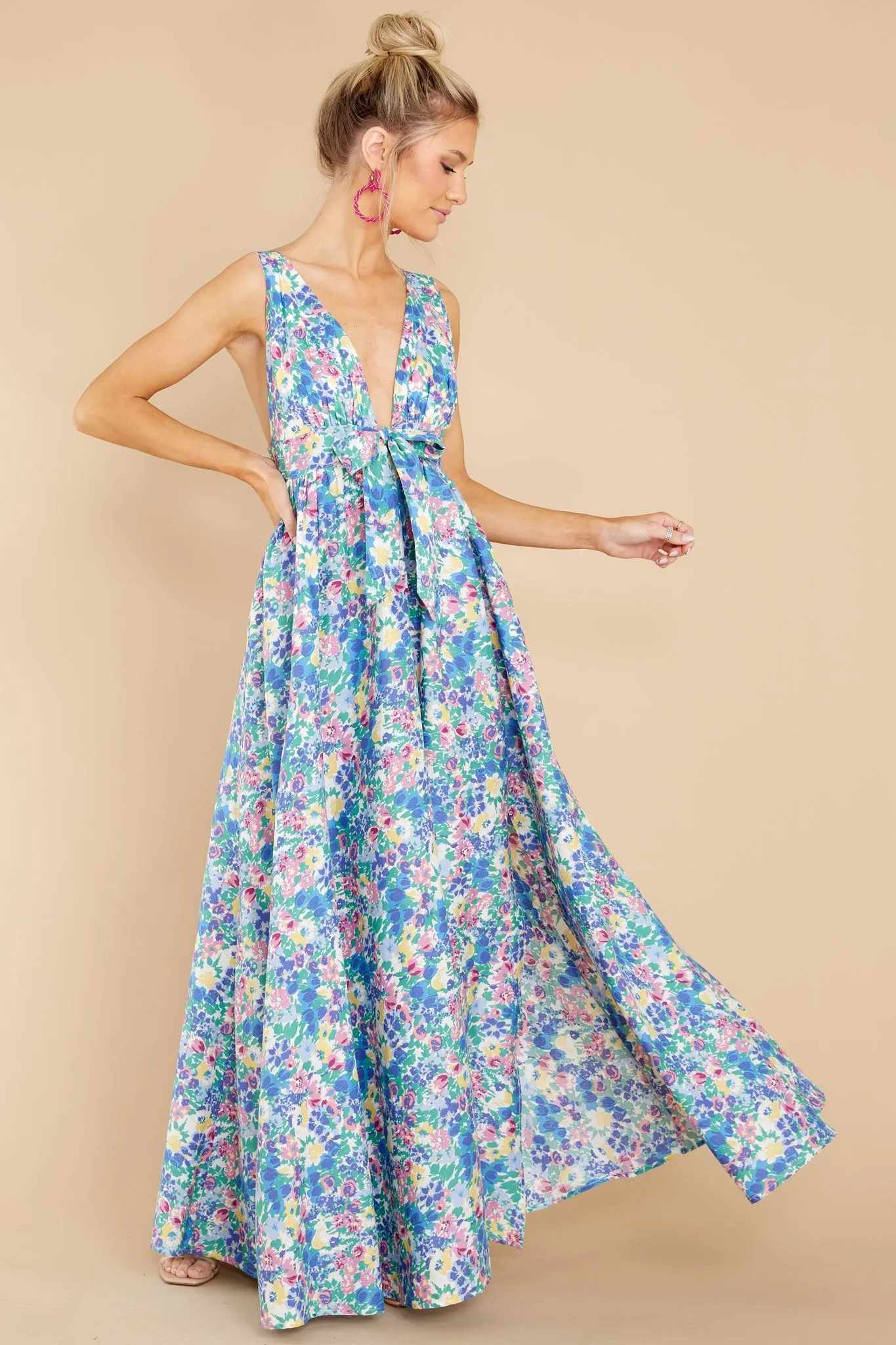 Beautiful And Breezy Blue Floral Print Maxi Dress