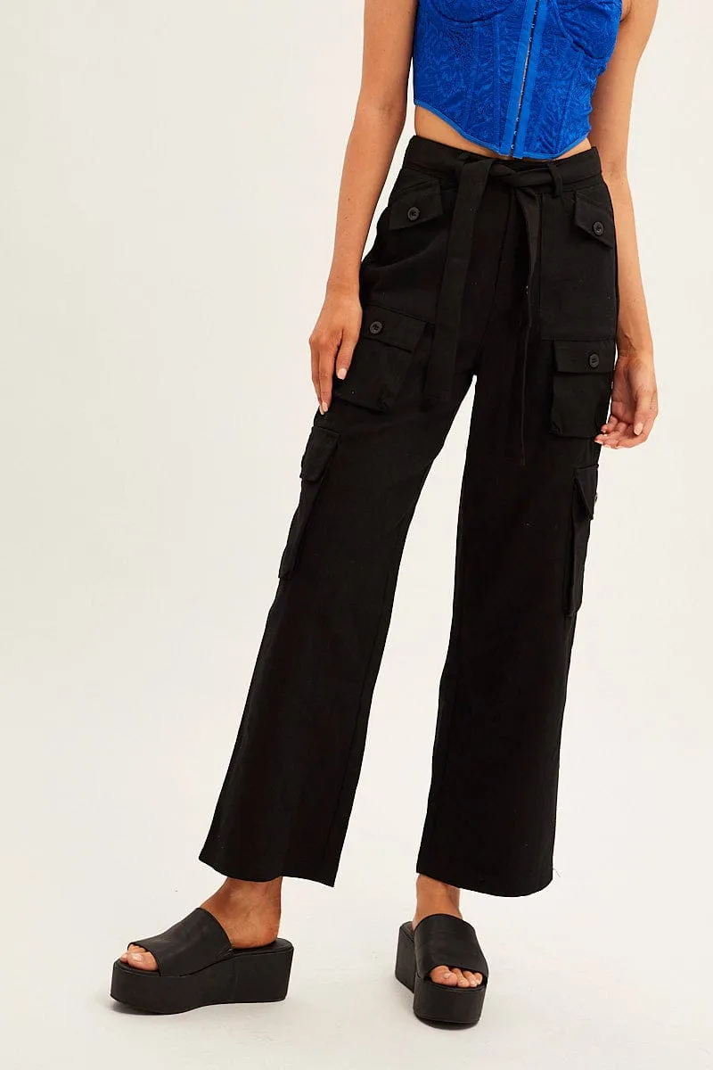 Black Cargo Pants Relaxed Wide Leg