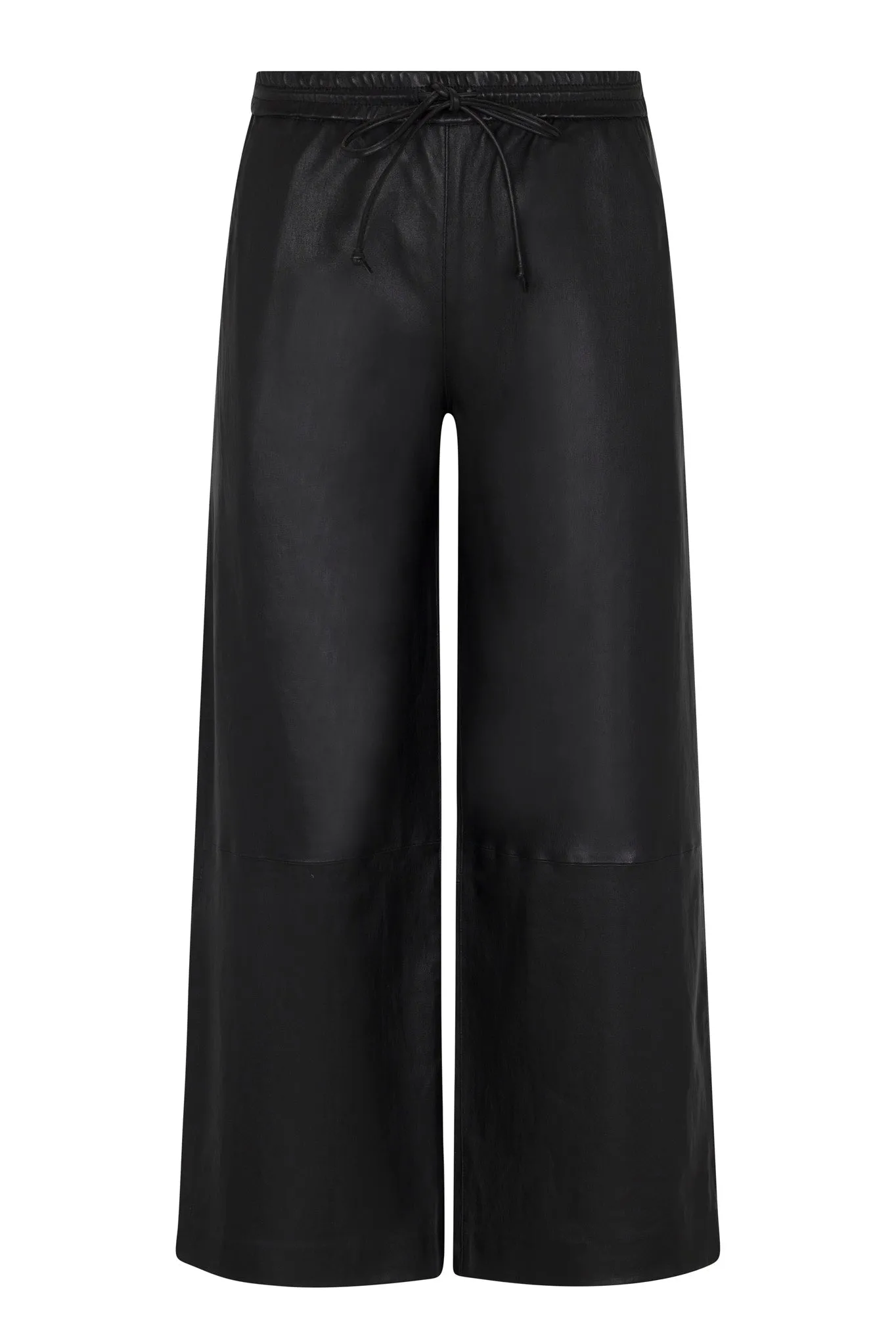 Black Leather Cropped Baggy Pants