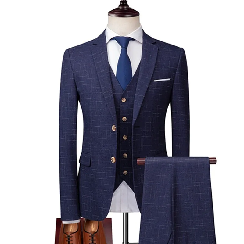 Blazer Pants Vest 3 Pieces Suit Set / Men's Fashion Banquet Business British Style Slim High End Custom Plaid Blazers Trousers