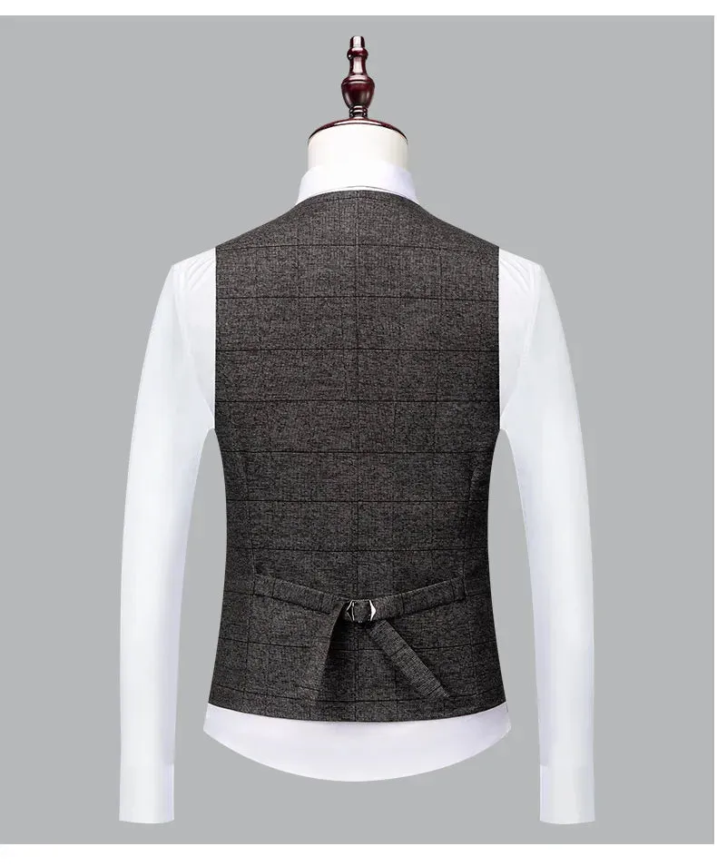 Blazers Jacket Pants Vest / 2023 Fashion New Men's Casual Boutique Business British Plaid Striped Suit Coat Trousers Waistcoat