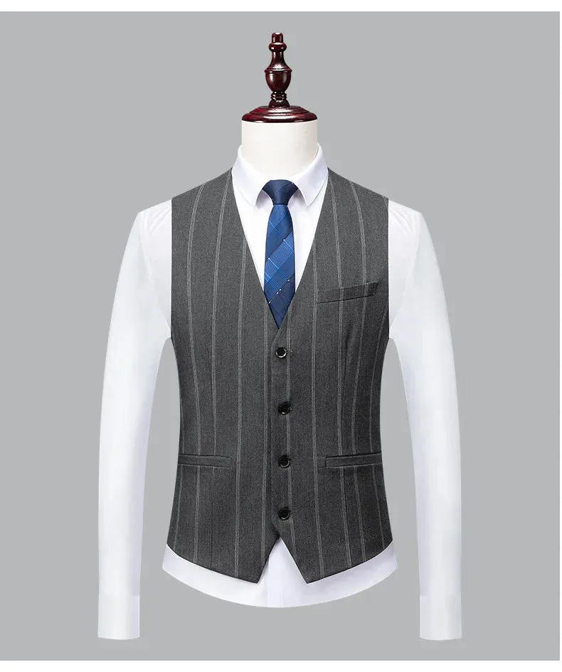 Blazers Jacket Pants Vest / 2023 Fashion New Men's Casual Boutique Business British Plaid Striped Suit Coat Trousers Waistcoat