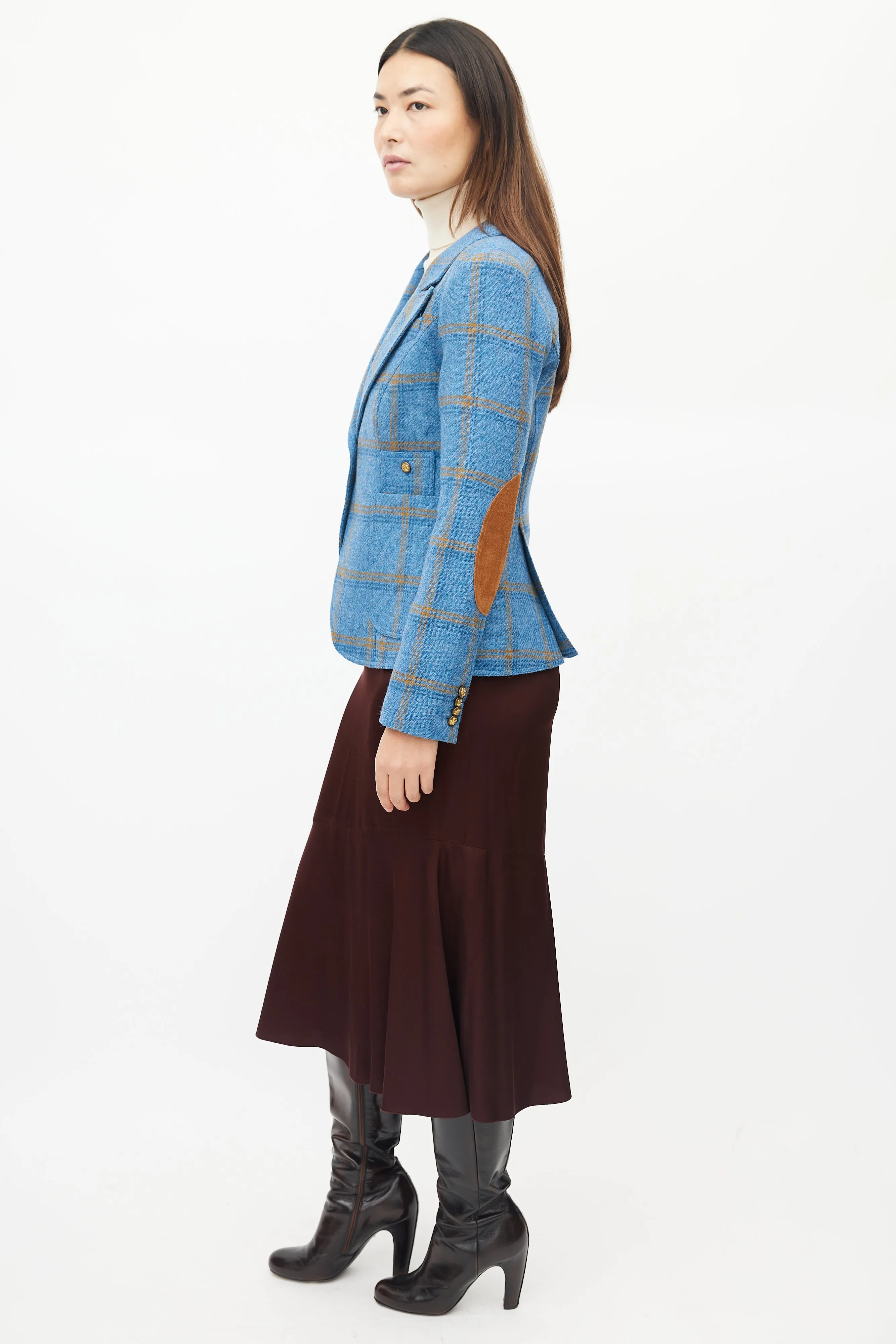 Blue & Orange Wool Plaid Blazer