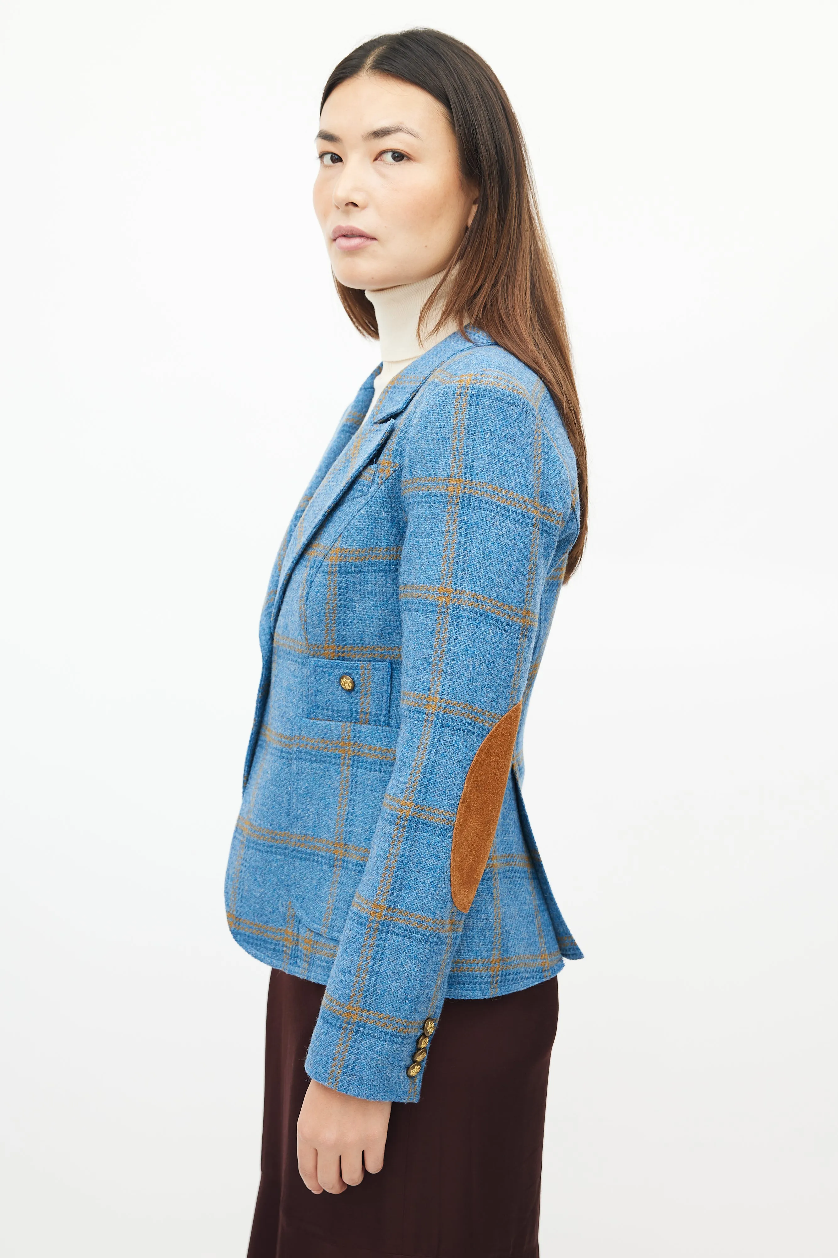 Blue & Orange Wool Plaid Blazer