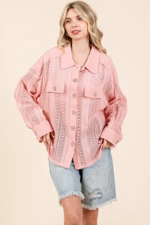 Blush Lace Long-Sleeve Button-Down Shirt