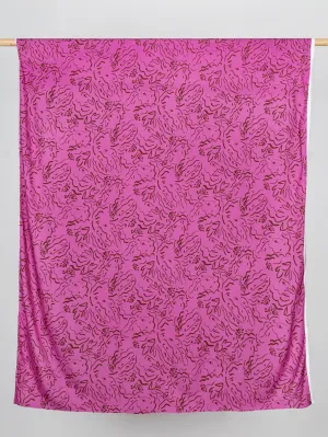 Brushstroke Leafy Face Viscose Twill - Fuchsia   Mocha - Swatch