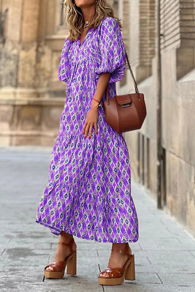 Casual Print Patchwork Straight Dresses