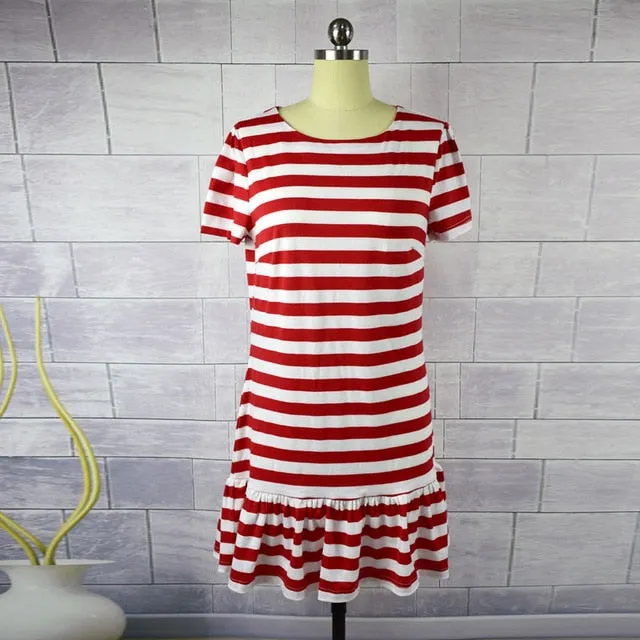 Casual Striped Short Sleeve Parent-child Dresses For Mother & Daughter