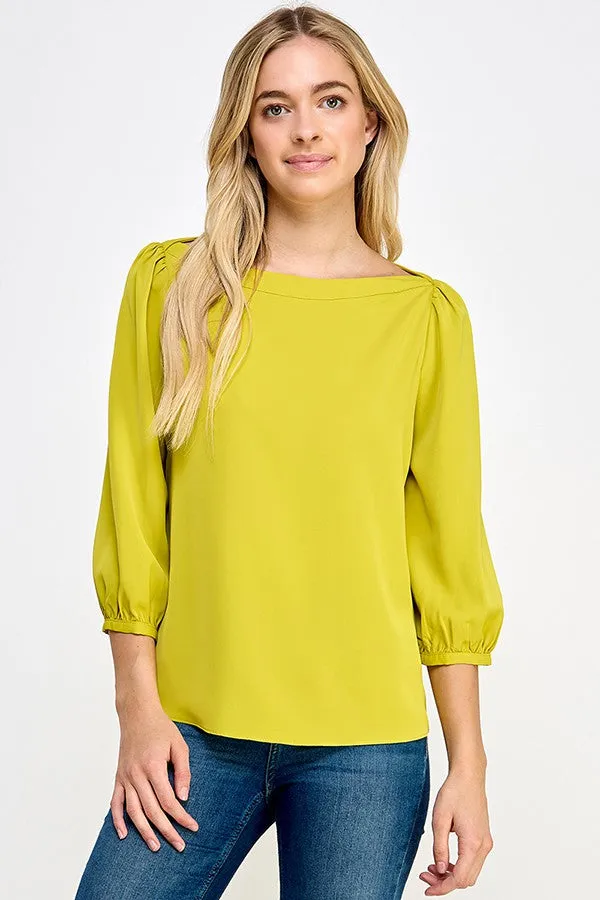 Citron 3/4 Sleeve Top With Boat Neck