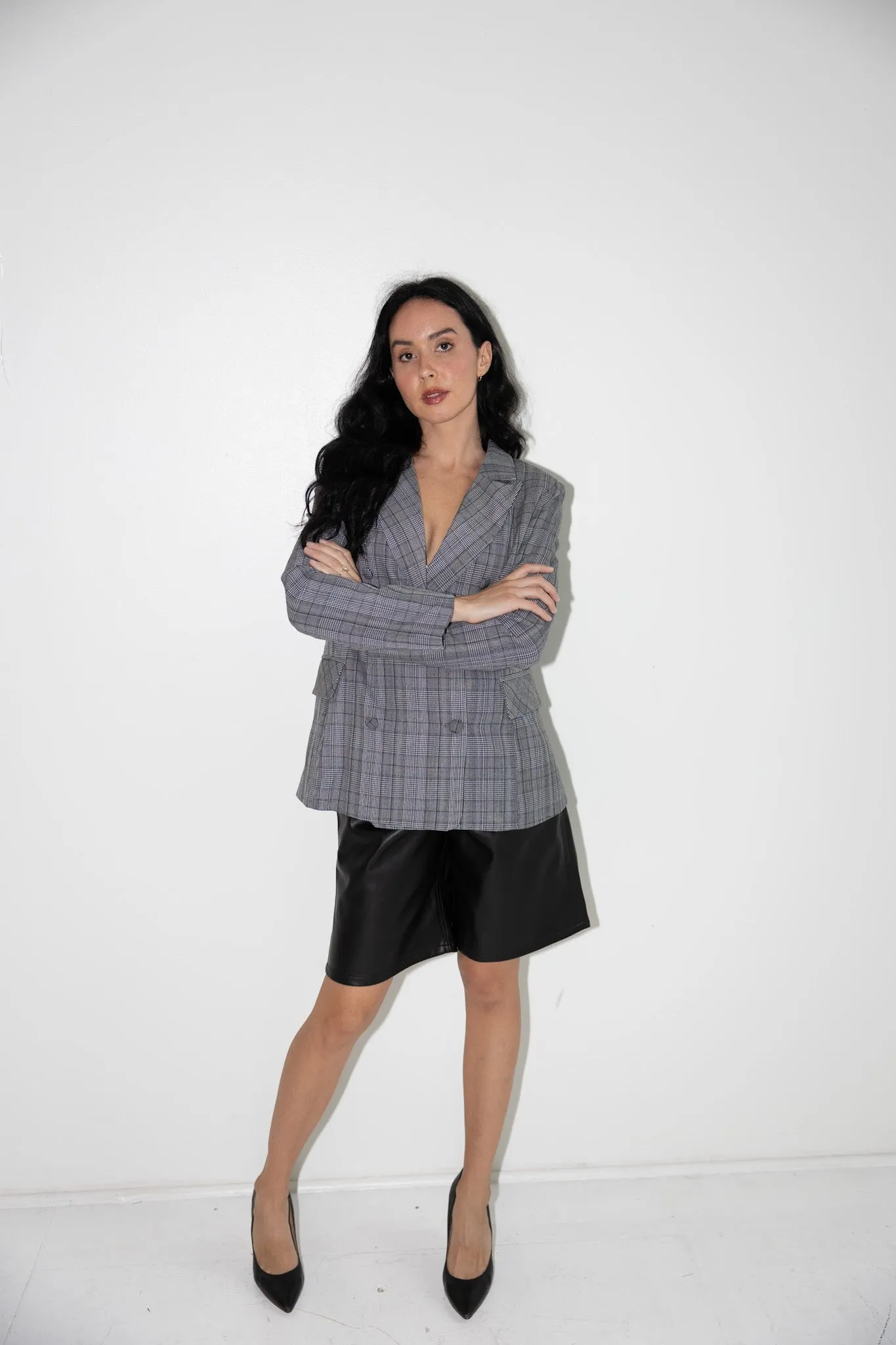 Classic Plaid Double-Breasted Blazer