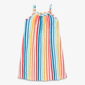 Cotton gauze tank dress in bright rainbow stripe