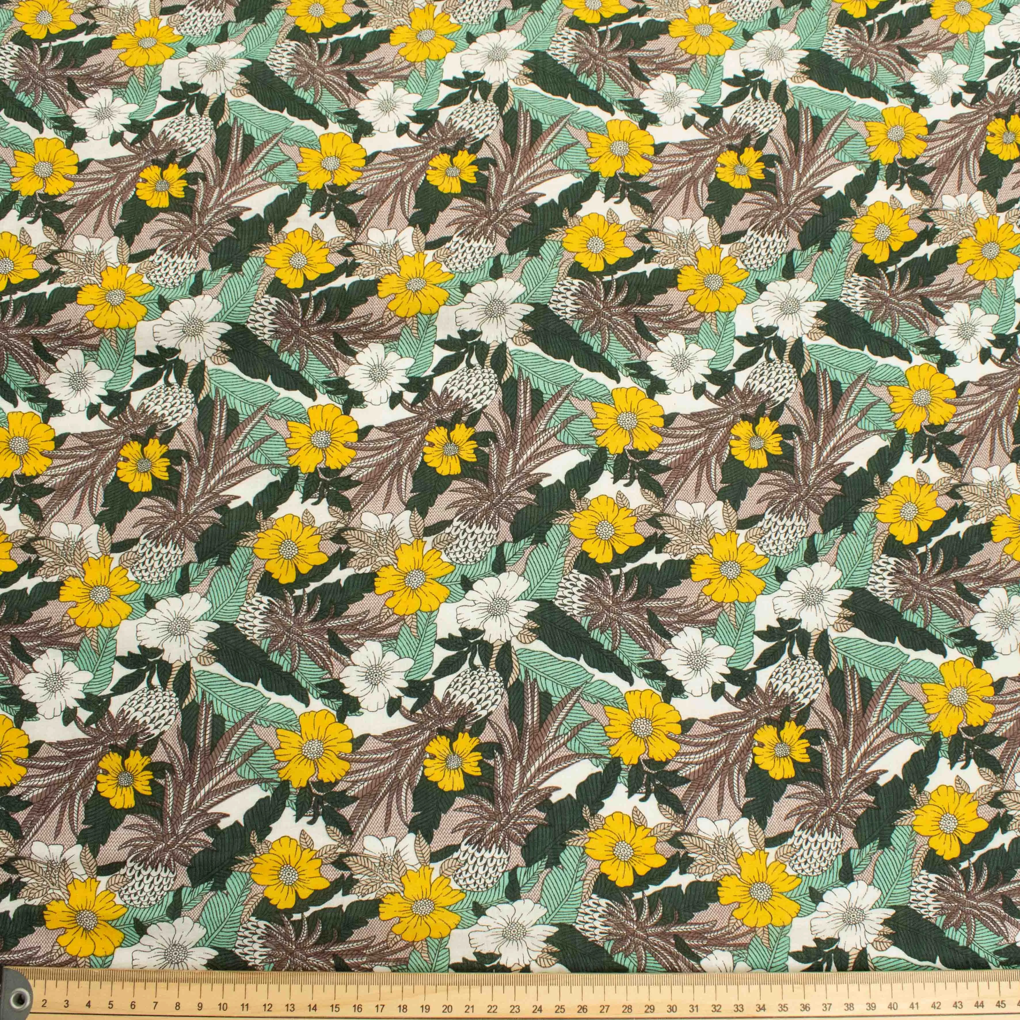 Crinkle Cotton Prints Design-15 Yellow & White Flowers