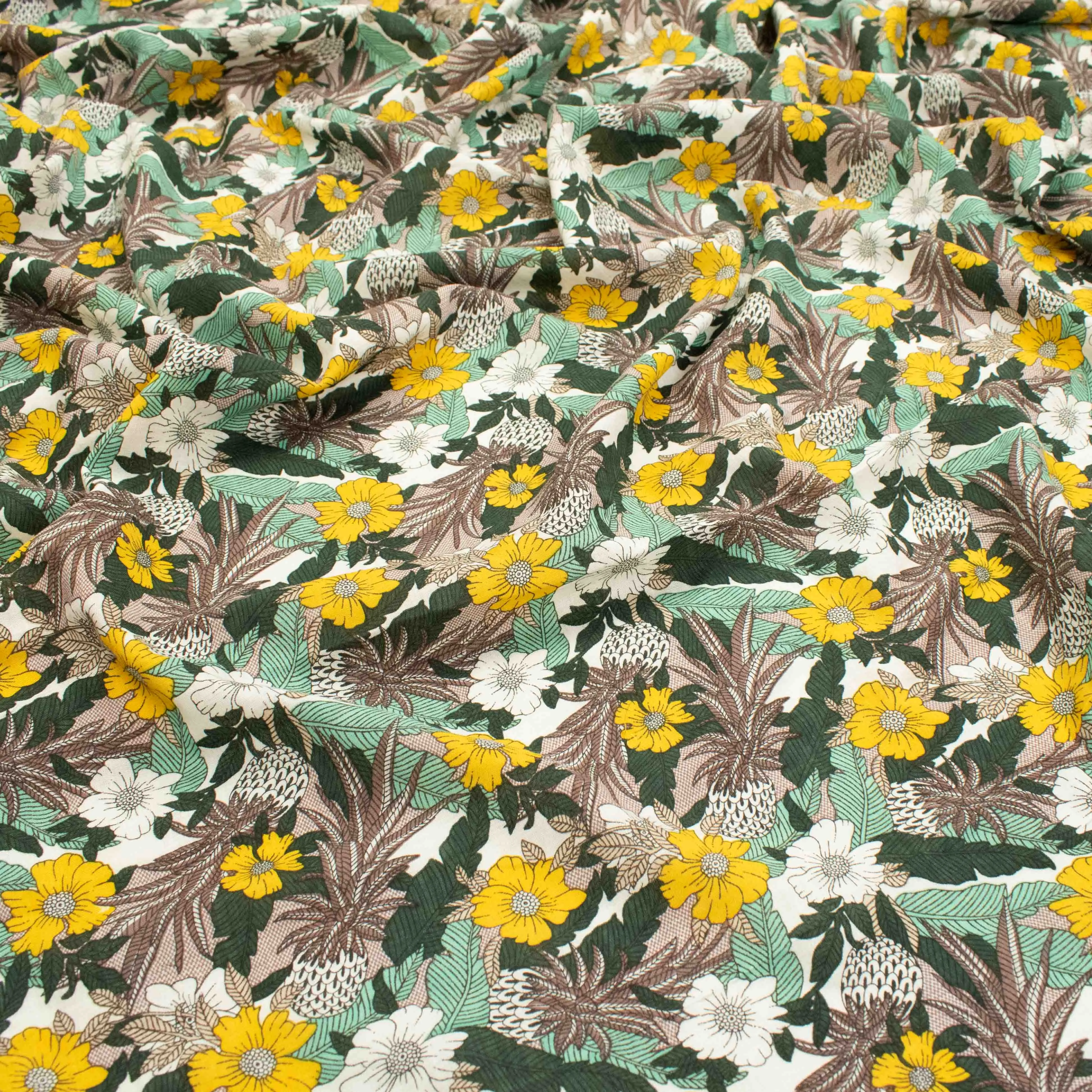 Crinkle Cotton Prints Design-15 Yellow & White Flowers