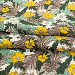 Crinkle Cotton Prints Design-15 Yellow & White Flowers