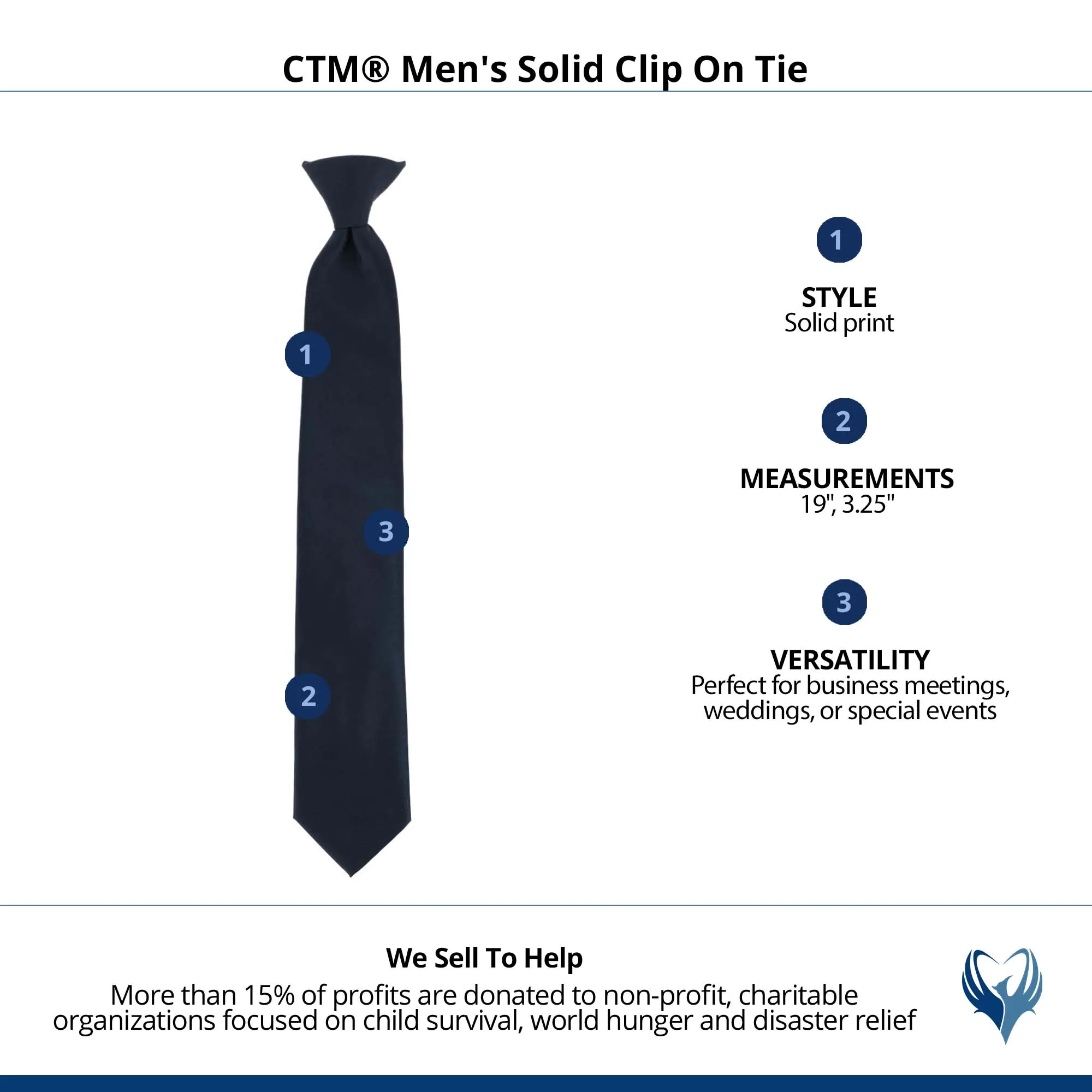 CTM® Men's Solid Clip On Tie