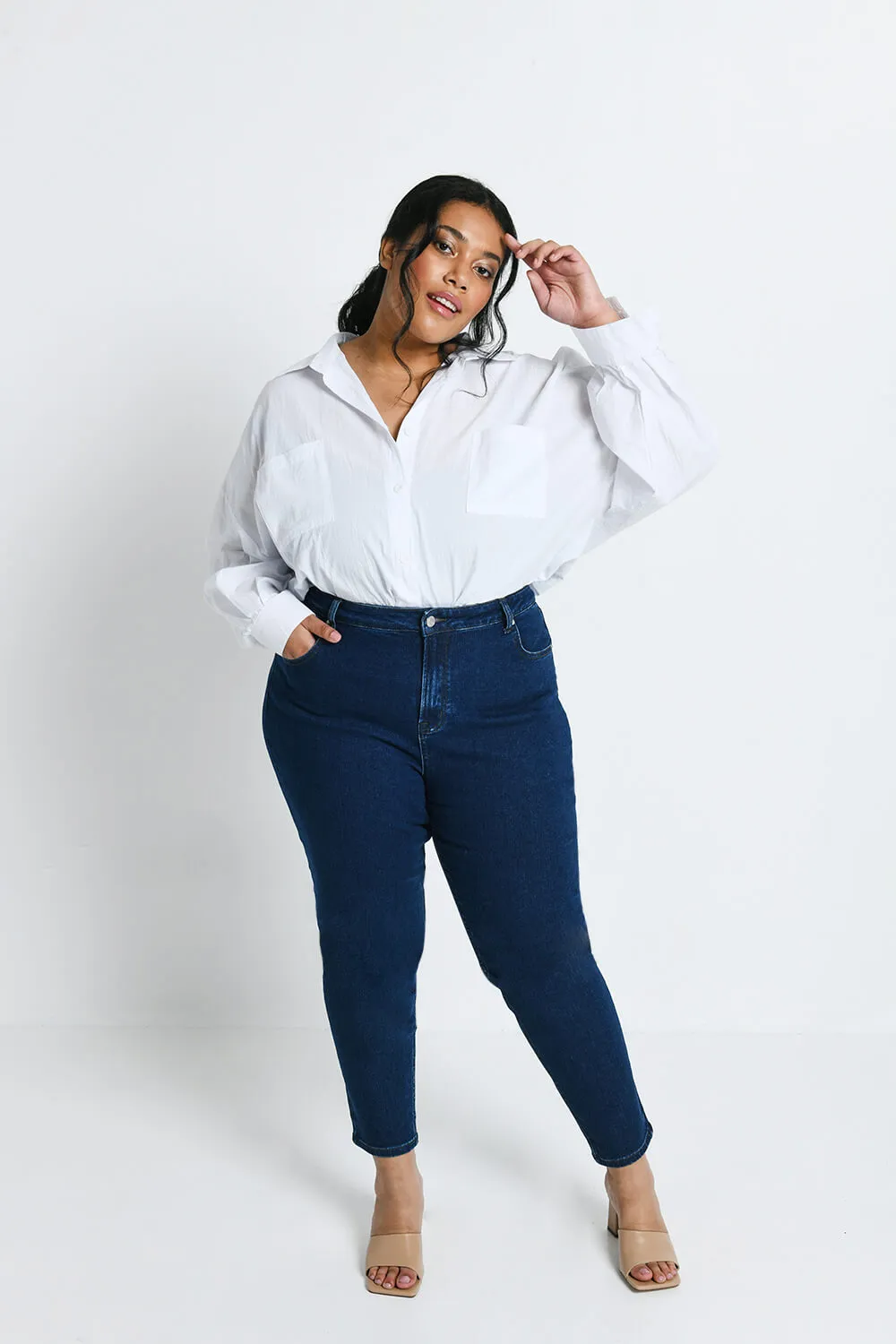 Curve Slim Fit Mom Jeans - Dark Blue