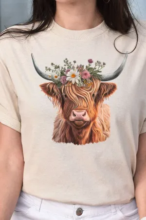 Daisy Highland Cow Short Sleeve Relaxed Fit T-Shirt