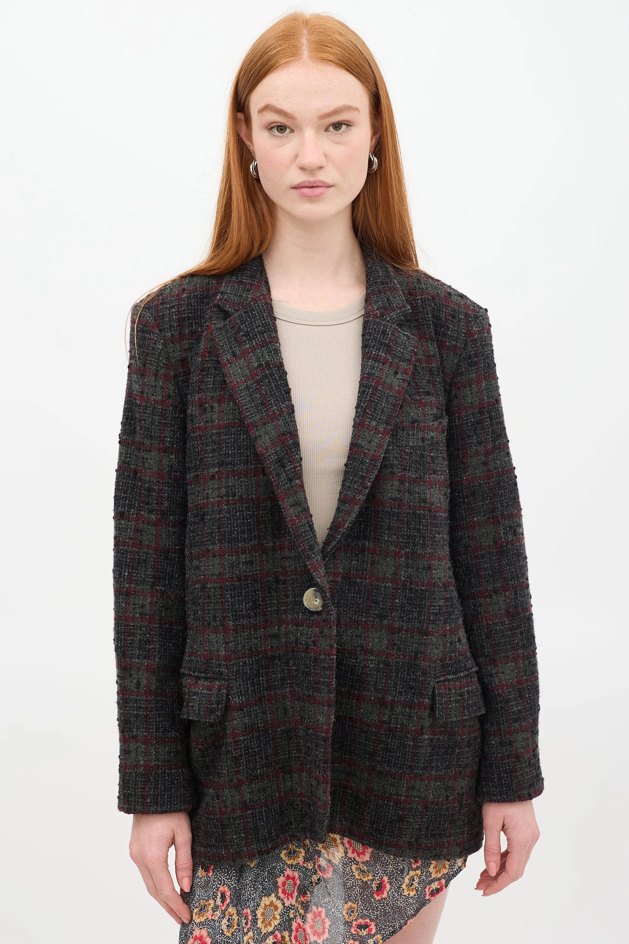 Dark Grey & Red Wool Plaid Korix Blazer