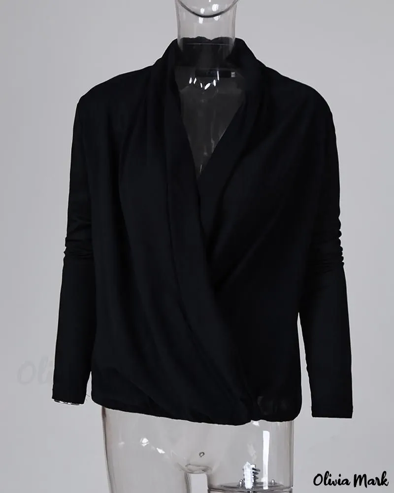 Deanwangkt - Solid Plunge Long Sleeve Ruched Blouse