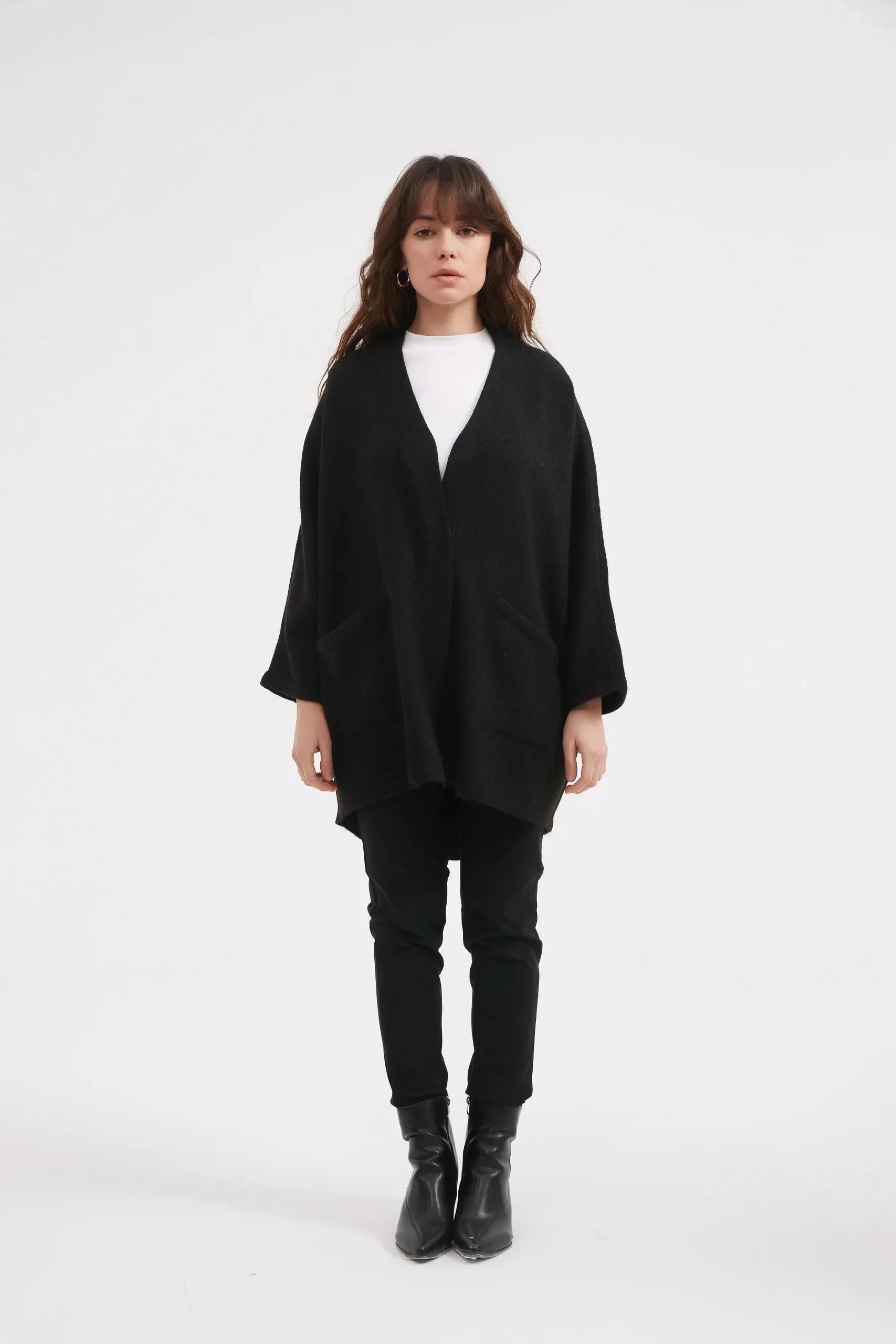 Deep V Magnetic Cardigan Black