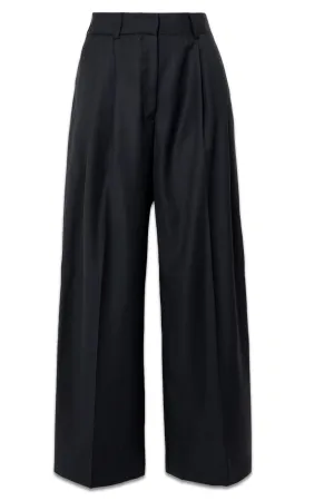 Double Pleated Wool-Twill Wide-Leg Pants