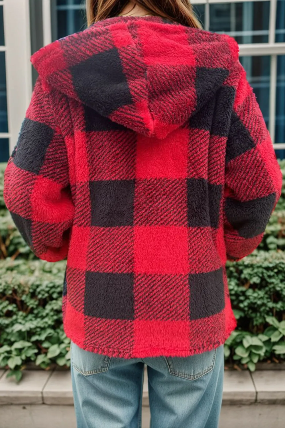 Double Take Full Size Plaid Long Sleeve Hooded Coat - 4 Colors