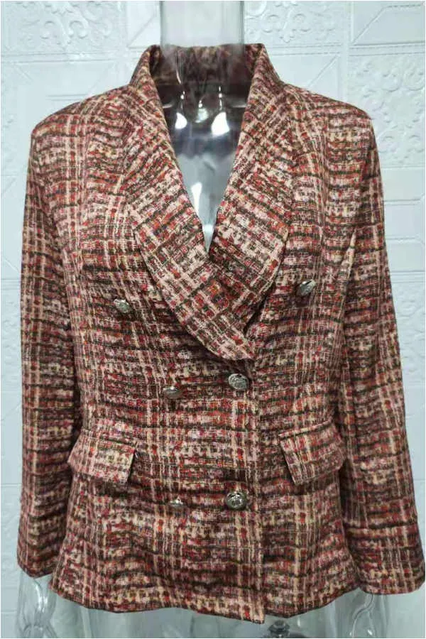 Dunnmall Fashion Slim Plaid Printed Design Coat