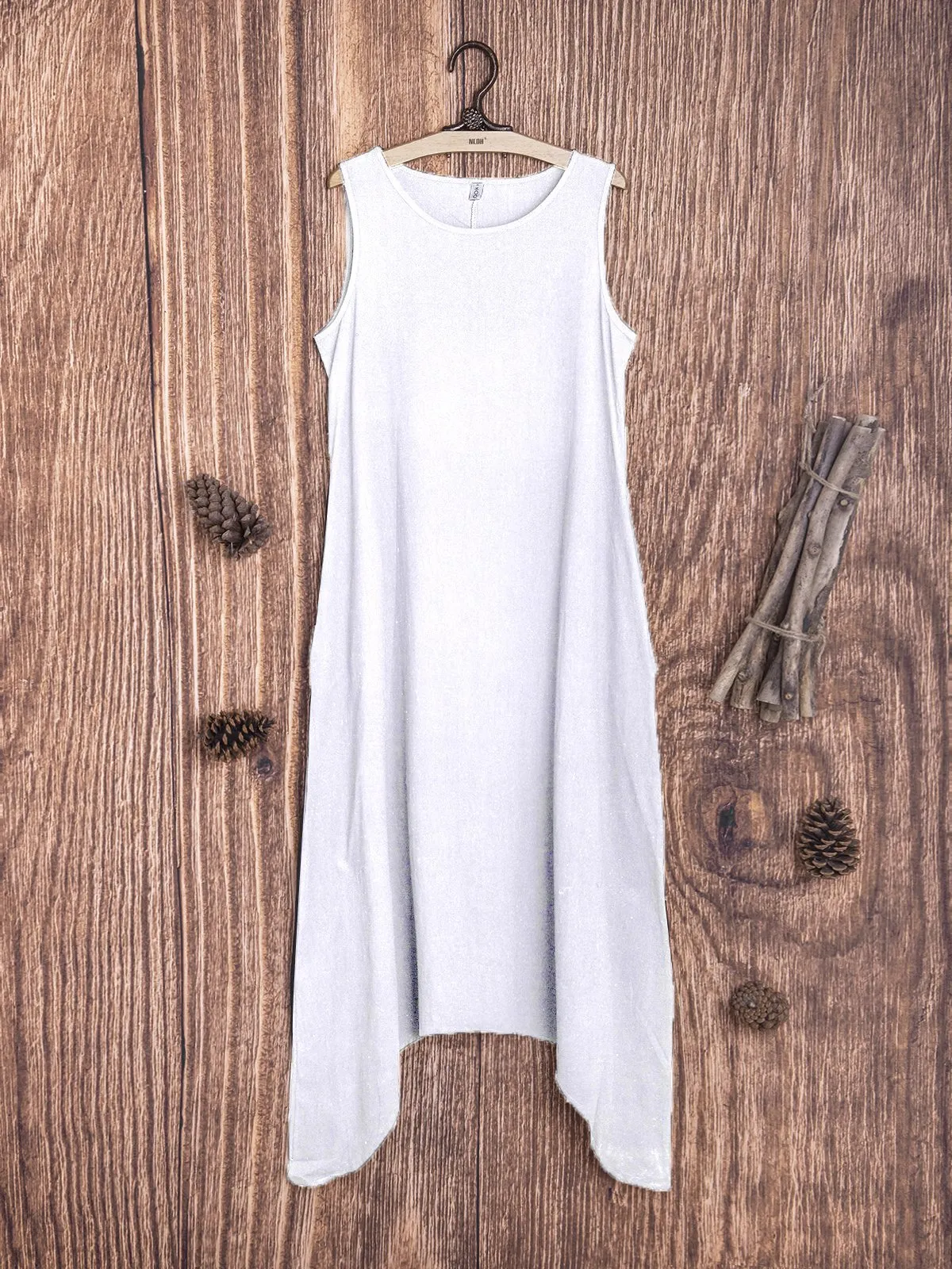 Dunnmall Round Neck Casual Cotton Solid Casualdress