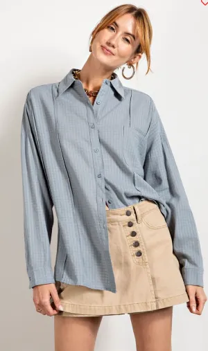 Easel Georgia Long Sleeve Plaid Poly Linen Button Down Loose Fit