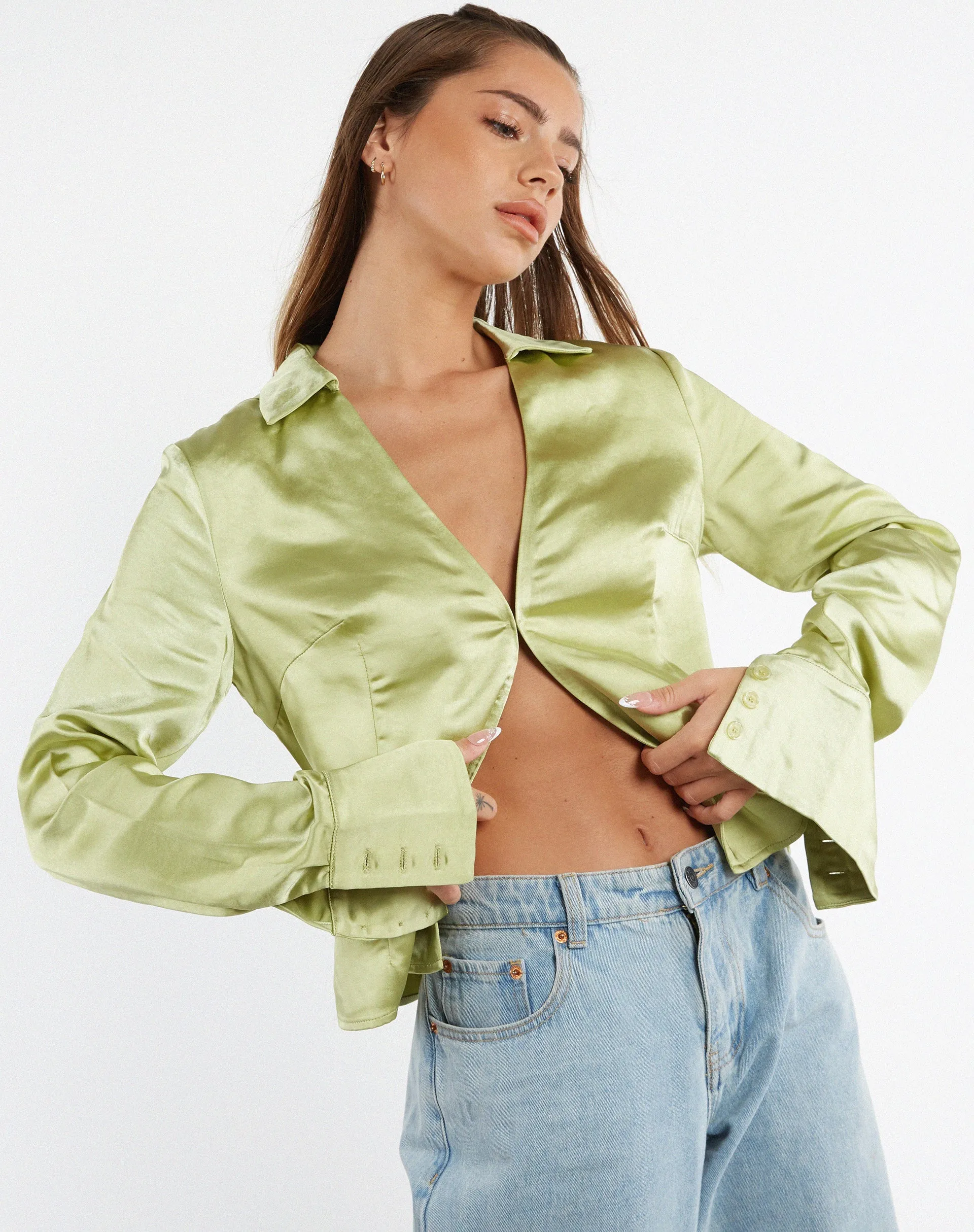 Edzia Shirt in Satin Nile Green