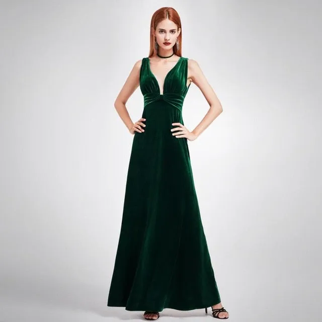 Elegant New Year Velvet Long Evening Dresses Ever Pretty EP07182 Sexy Double V Neck Christmas Evening Dresses Formal Gowns