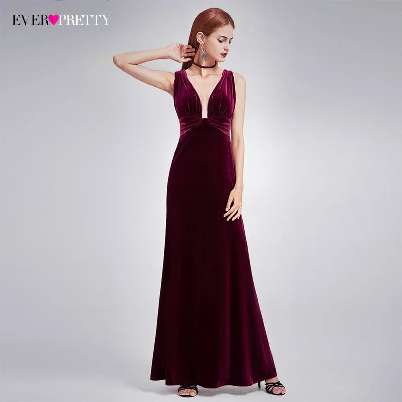 Elegant New Year Velvet Long Evening Dresses Ever Pretty EP07182 Sexy Double V Neck Christmas Evening Dresses Formal Gowns